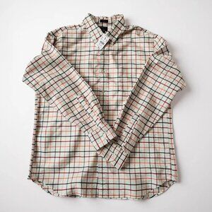 Multi Color On white Plaid Button Down Long Sleeve Slim Flex Oxford Shirt.